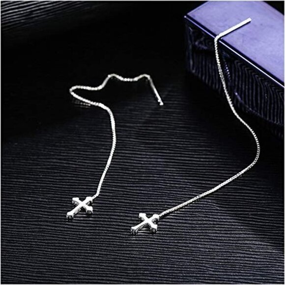 Cross Threader Drop Earrings - Picture 2 of 5